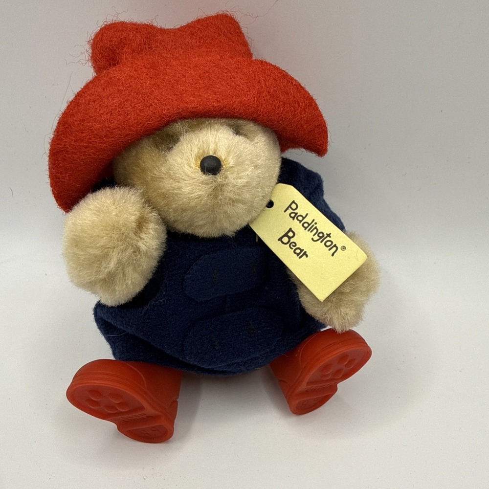 Vintage 1986 Eden Toys Paddington Bear Plush Figure Jointed Red Boots 5"
